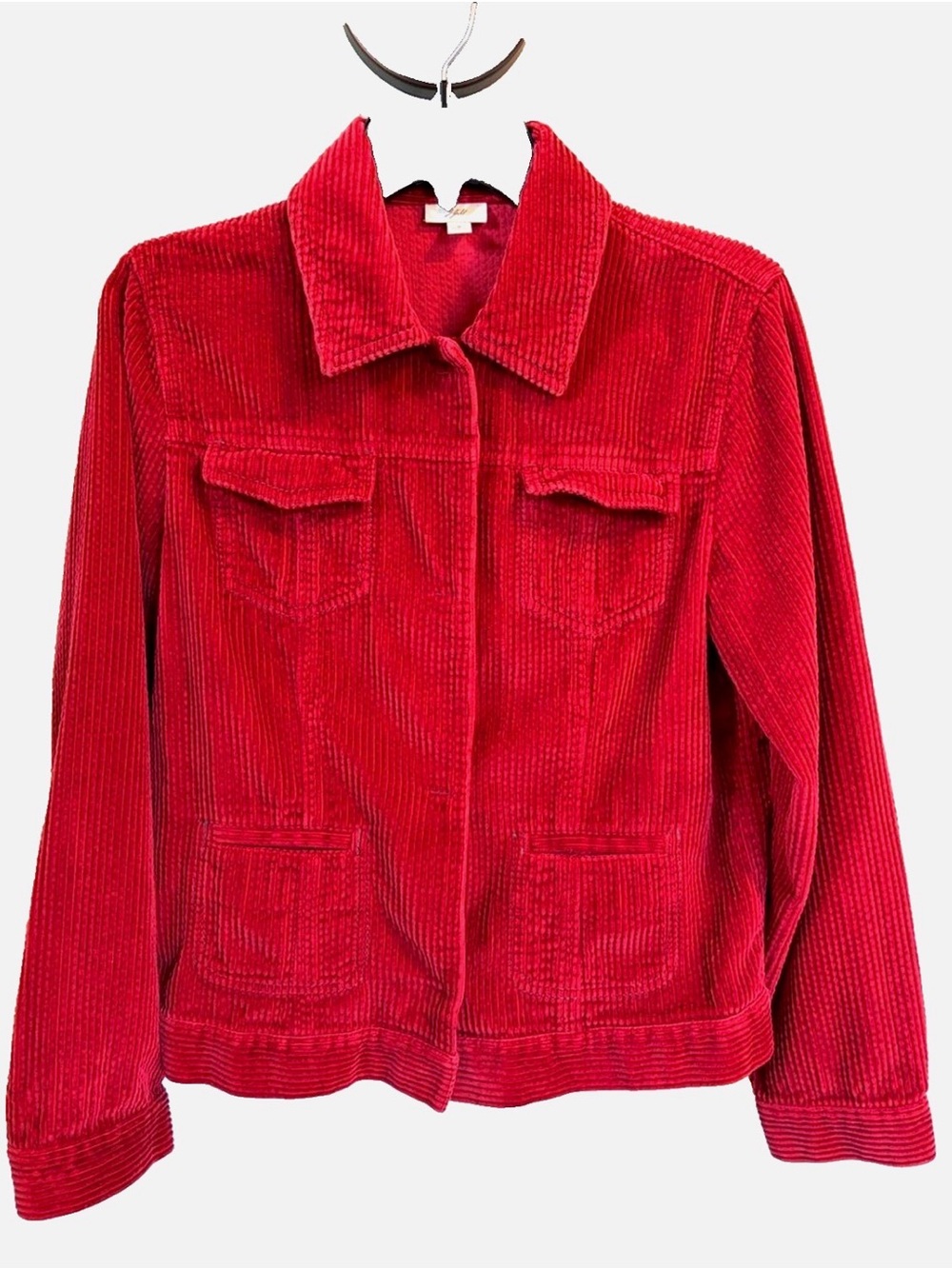 J.Jill Red Wide Wale Corduroy Jacket Small Cotton Utility Pocket Fall